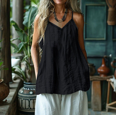 Women's Solid Color Cotton Linen Tank Layering Top