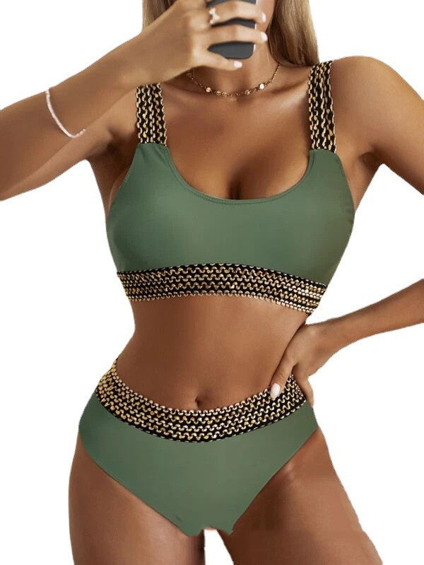 European And American Split Fashion Black Bikini Swimsuit Ladies