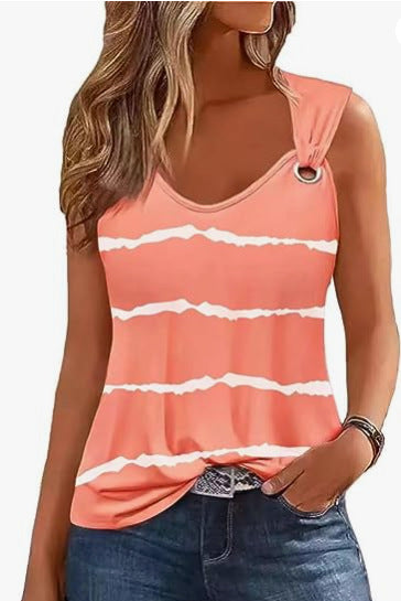 Womens Solid Color Casual Tank Top Sleeveless Asymmetrical Top
