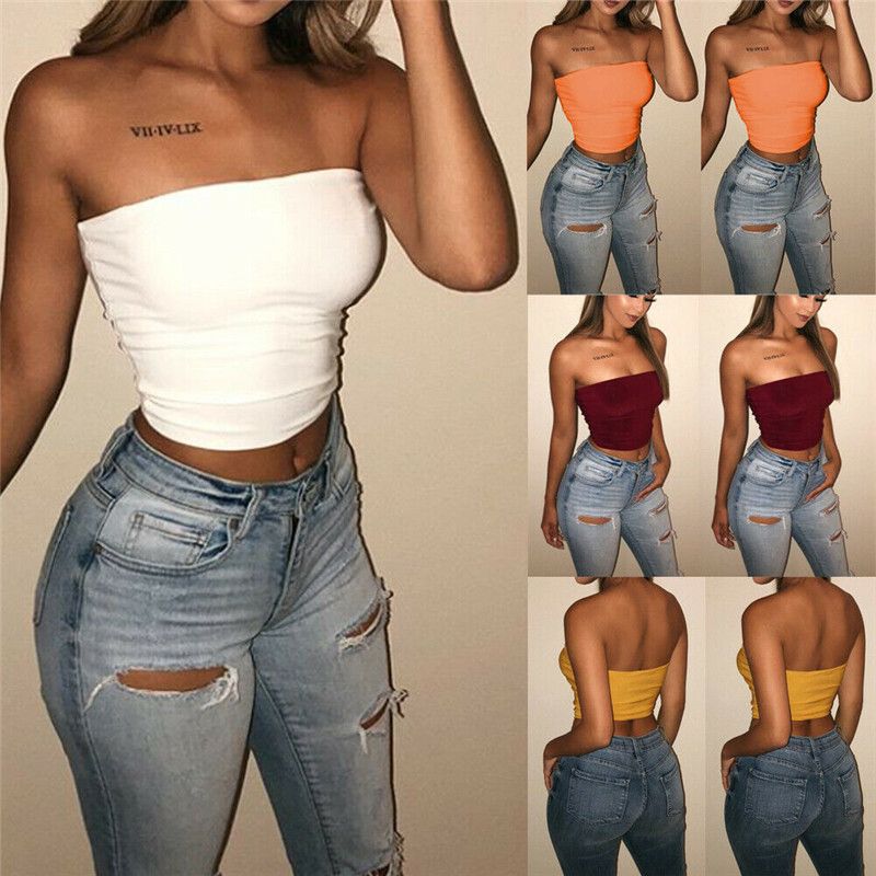 New Women Sexy Off Shoulder Strapless Casual Tank Vest