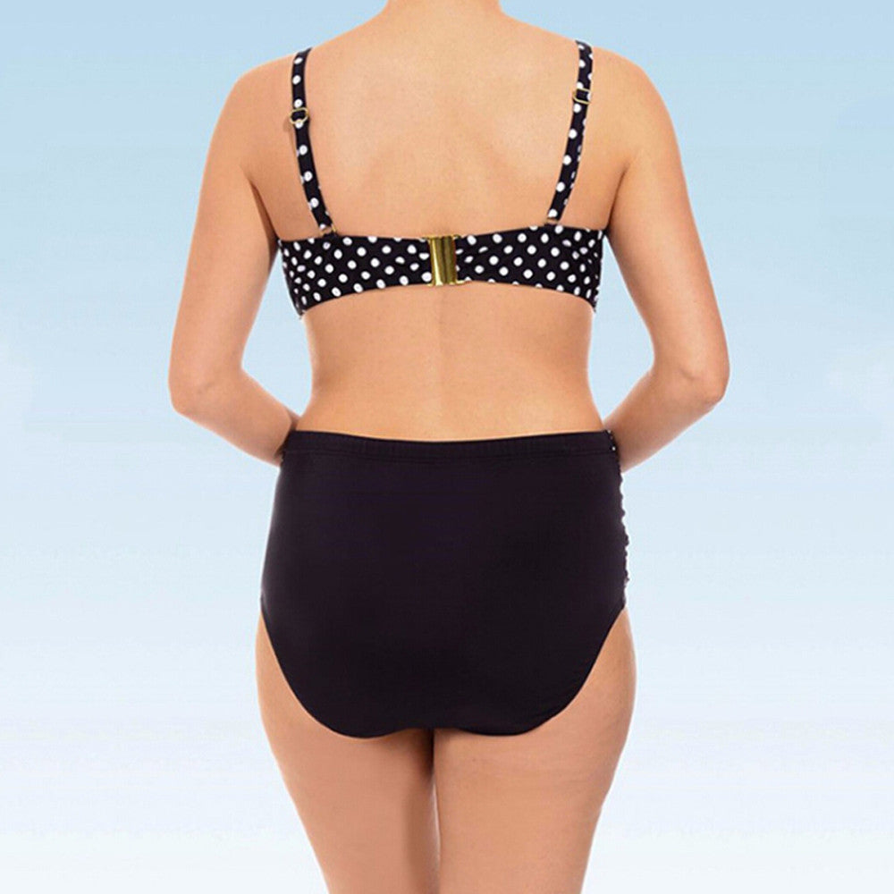 Black and white wave dot cross bikini