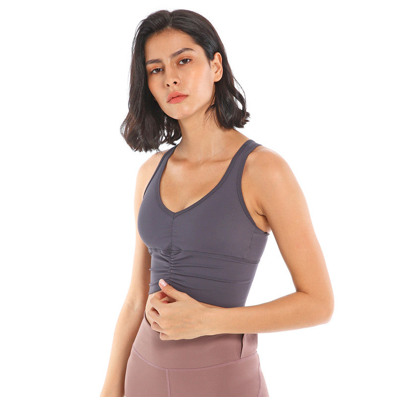 Street Pleated Sports Bra Plus Size Long Tank Top