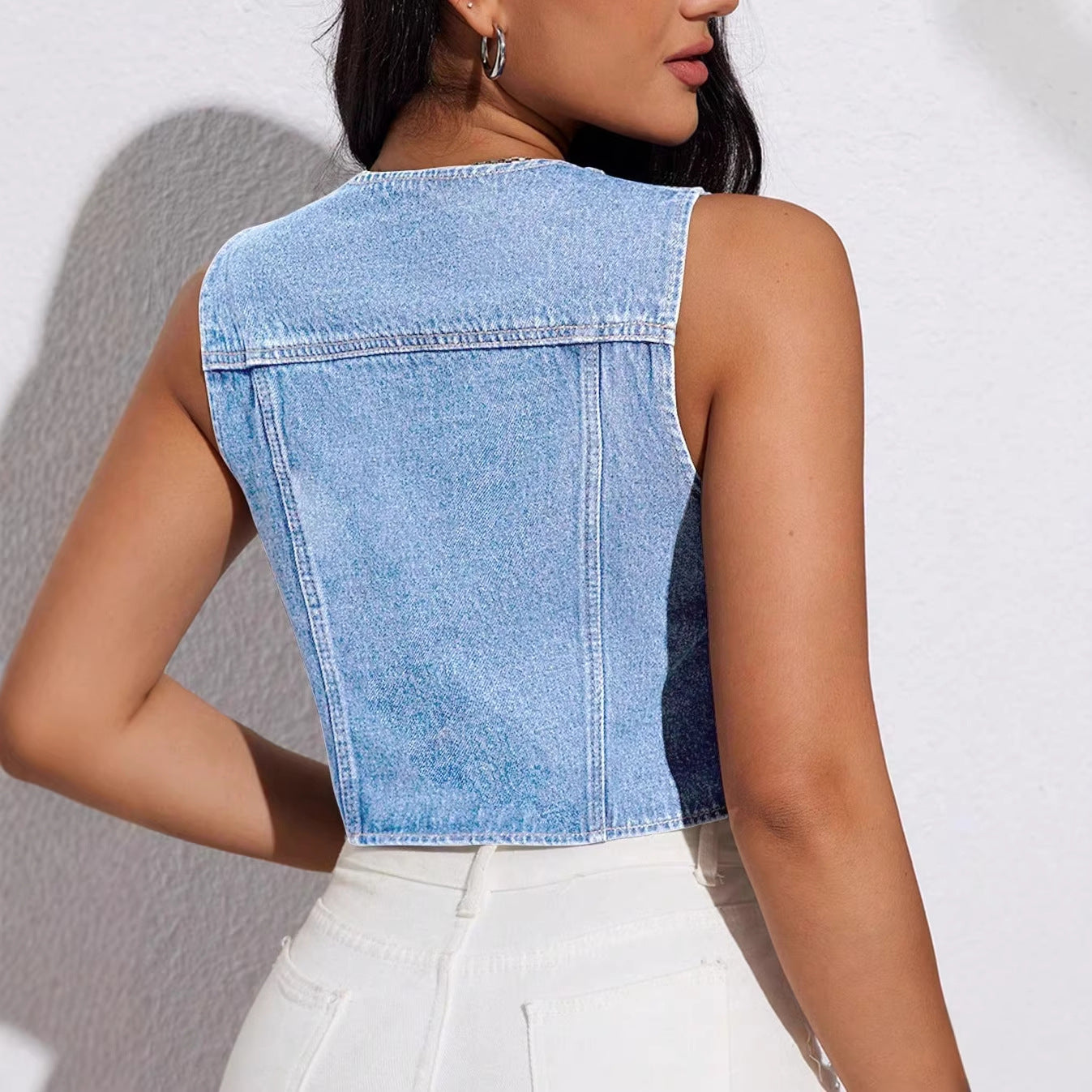 Women's Deep V-Neck Tank Top Denim Vest