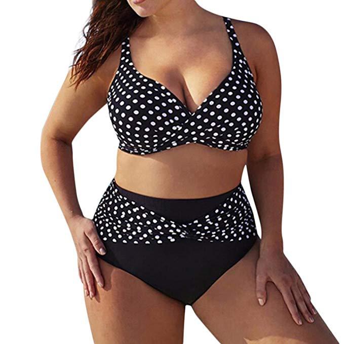 Black and white wave dot cross bikini