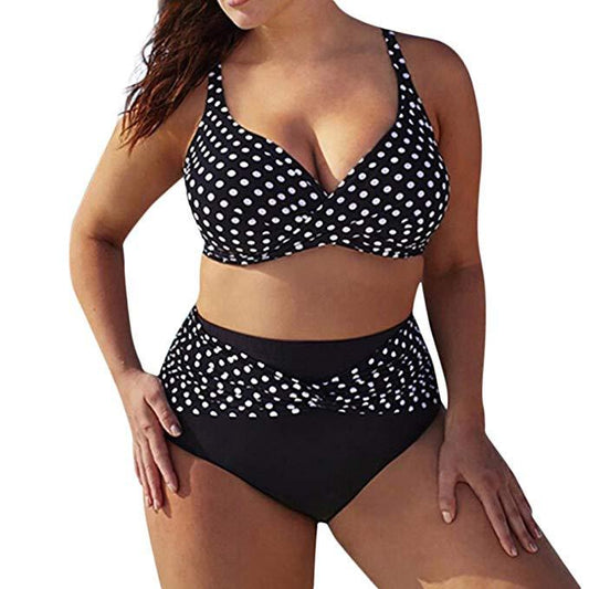 Black and white wave dot cross bikini