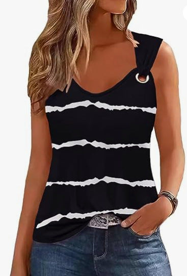 Womens Solid Color Casual Tank Top Sleeveless Asymmetrical Top