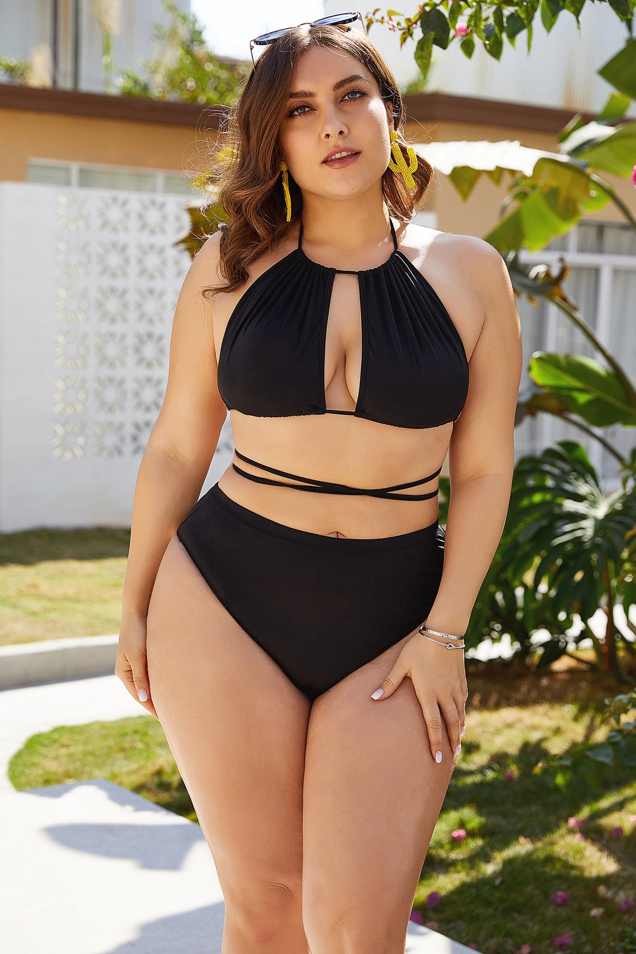 Plus Size 5XL New Black Sexy Bikini High Waist Slim Body Covering Belly Sexy Bikini