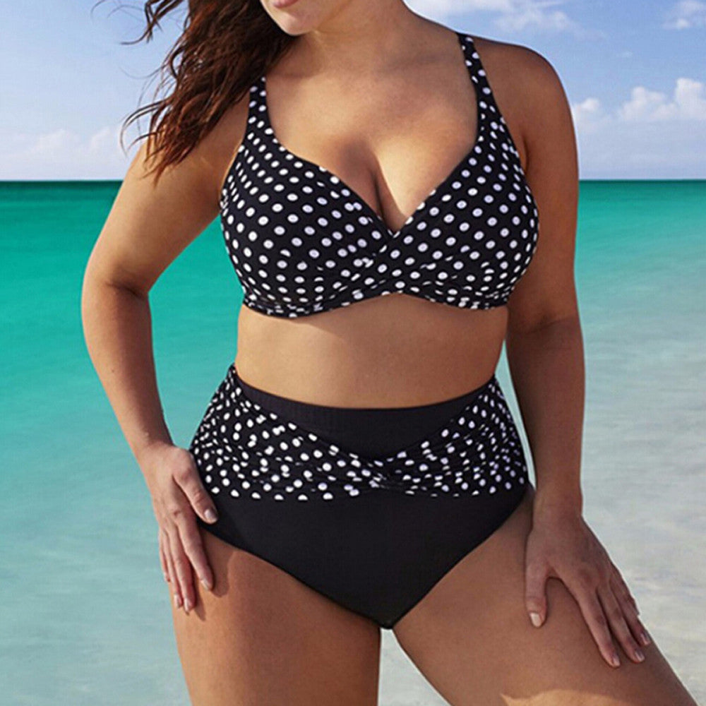 Black and white wave dot cross bikini