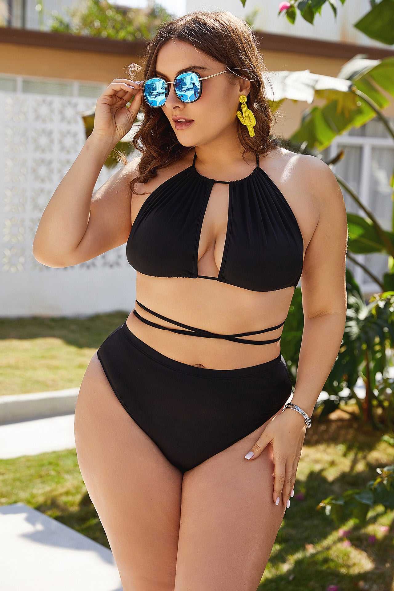 Plus Size 5XL New Black Sexy Bikini High Waist Slim Body Covering Belly Sexy Bikini