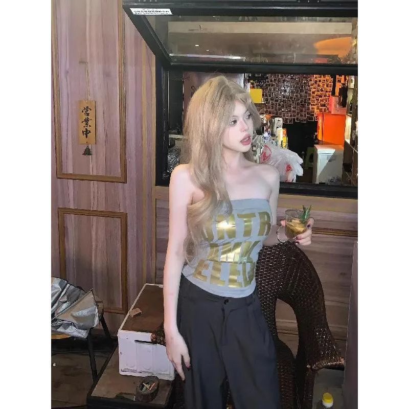 American-style Sassy Letter-print Sleeveless Tank Top For Women