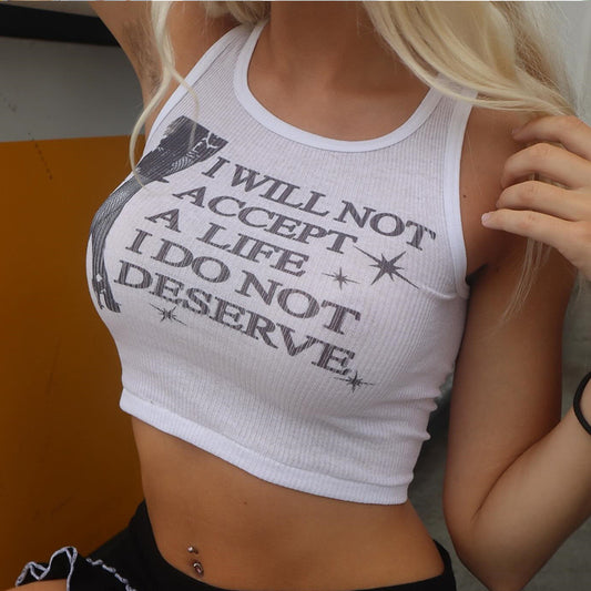 Figure-flattering Letter-printed Midriff-baring Womens Stylish Tank Top