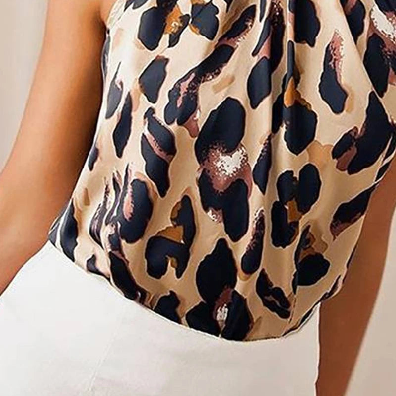 Summer tshirt Women Tops 2025 Sexy Leopard Print Tops Harajuku Girl T-Shirts Casual Halter T Shirt Female Sleeveless Blouse