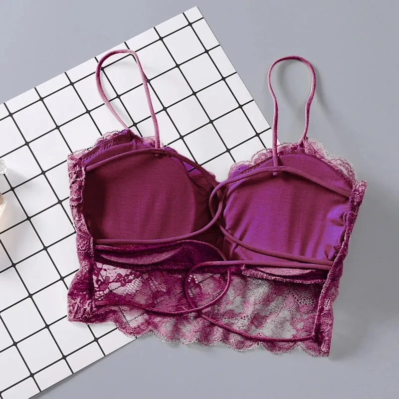 Summer Women Lace Sexy Top Sun Sleeveless Tops padded Bralette Bra Bustier Zipper Back Club Crop Tank lingerie женское белье