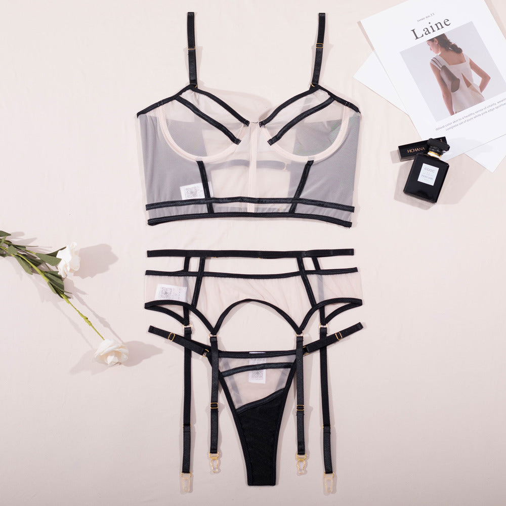Women's Fashion Black Bikini Three-piece Suit