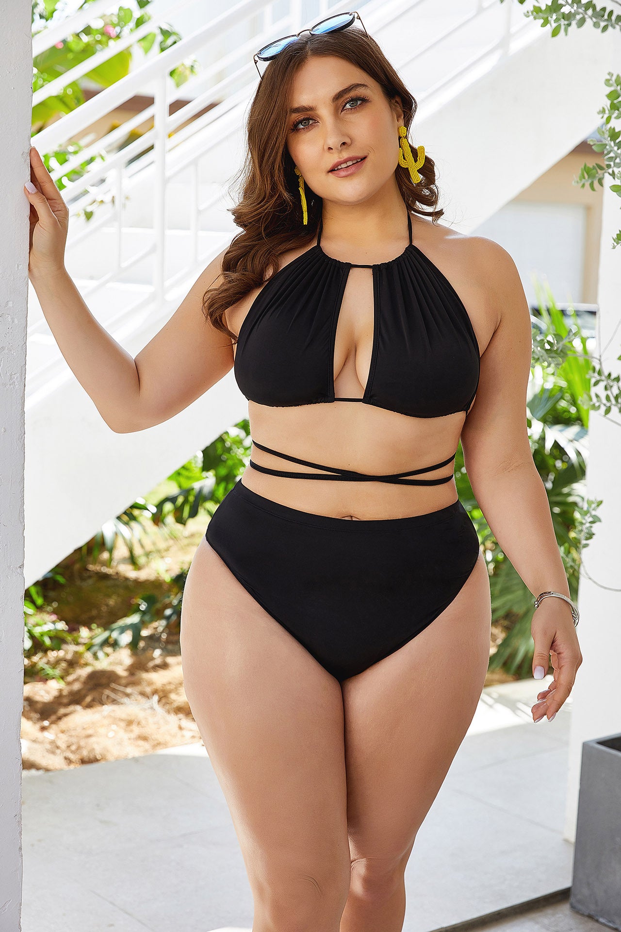 Plus Size 5XL New Black Sexy Bikini High Waist Slim Body Covering Belly Sexy Bikini