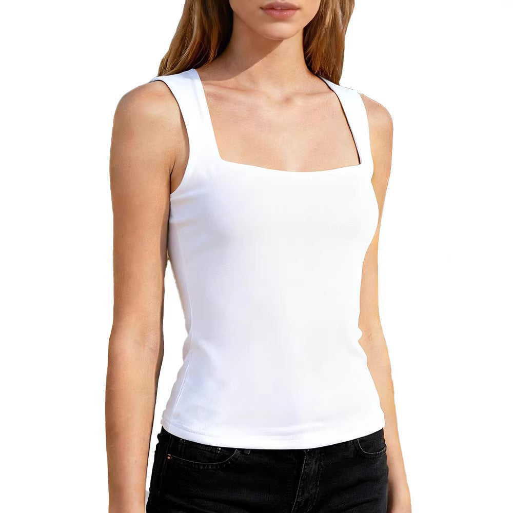 Womens Relaxed Casual Sleeveless Tank Top With A Square Neckline